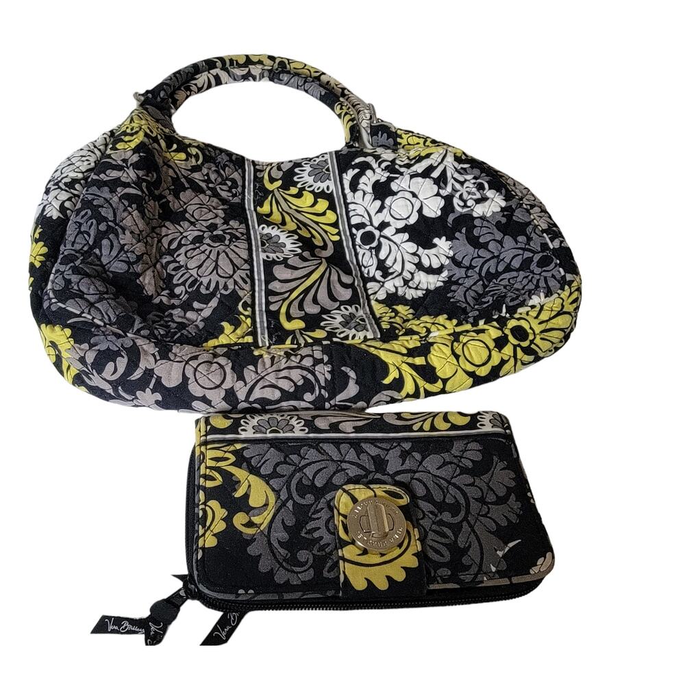 Vera Bradley Hobo Bag & Wallet Set Womens OS Black Yellow Floral Quilted Cotton
